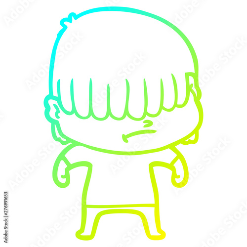 cold gradient line drawing cartoon boy with untidy hair