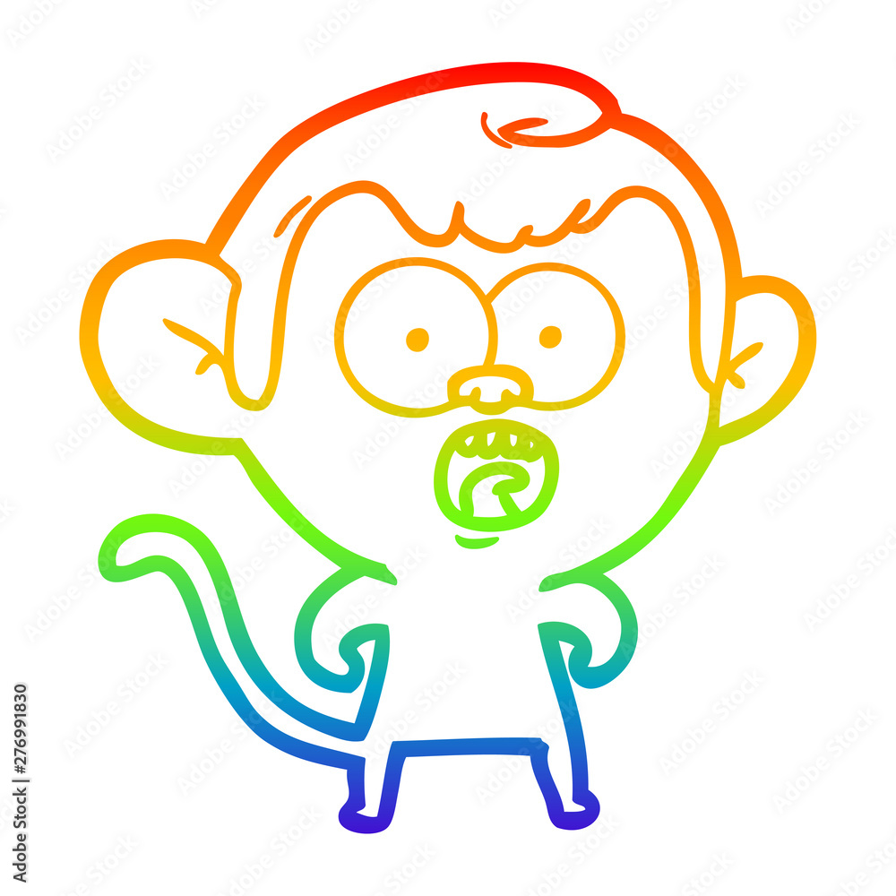 Fototapeta premium rainbow gradient line drawing cartoon shocked monkey