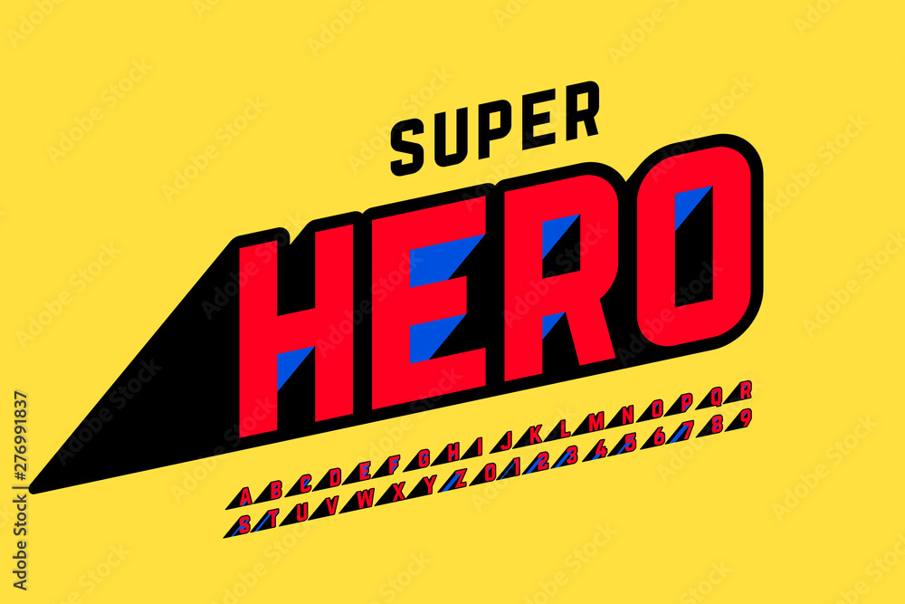 Obraz premium Superhero style comics font design, alphabet letters and numbers