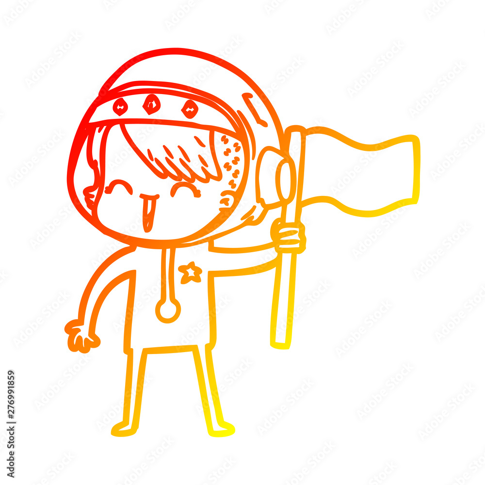 warm gradient line drawing happy cartoon space girl holding flag warm gradient line drawing happy cartoon space girl holding flag
