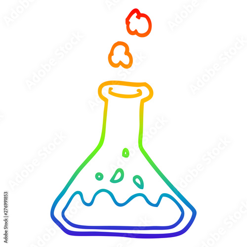 rainbow gradient line drawing cartoon chemicals in bottle