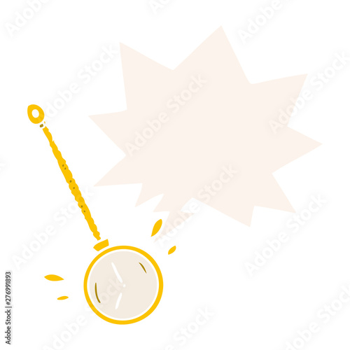 cartoon swinging gold hypnotist watch and speech bubble in retro style