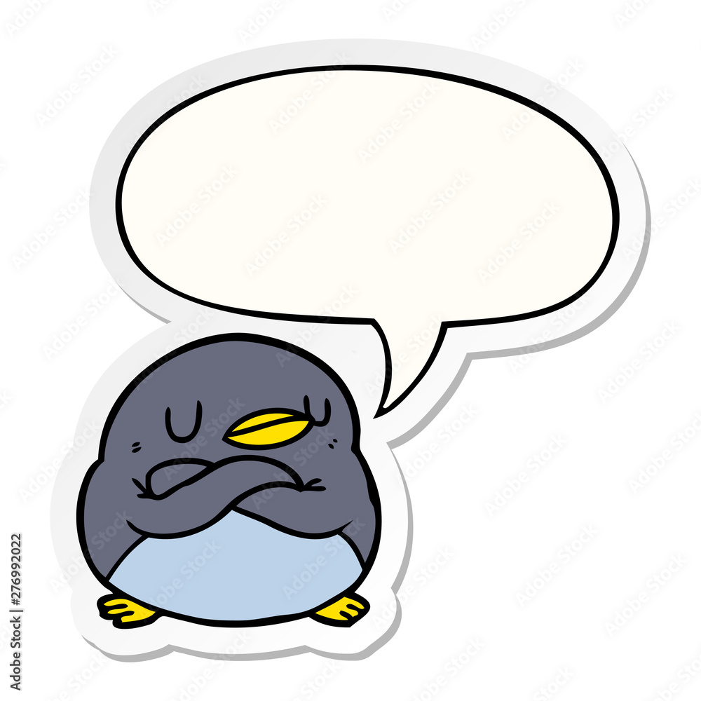 cartoon penguin and crossed arms and speech bubble sticker cartoon penguin and crossed arms and speech bubble sticker