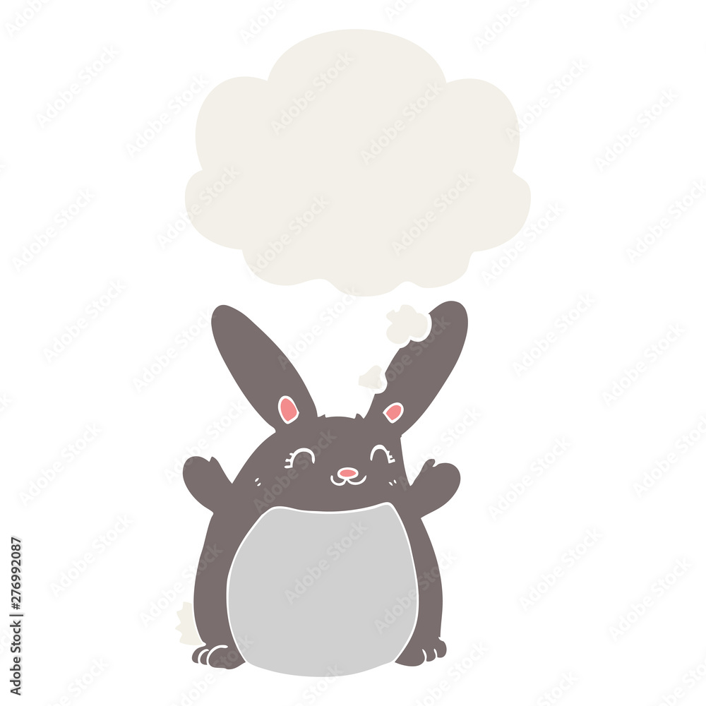 cartoon rabbit and thought bubble in retro style