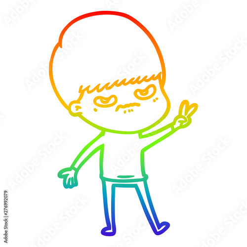 rainbow gradient line drawing annoyed cartoon boy