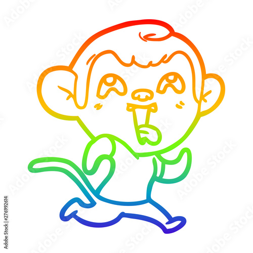 rainbow gradient line drawing crazy cartoon monkey jogging