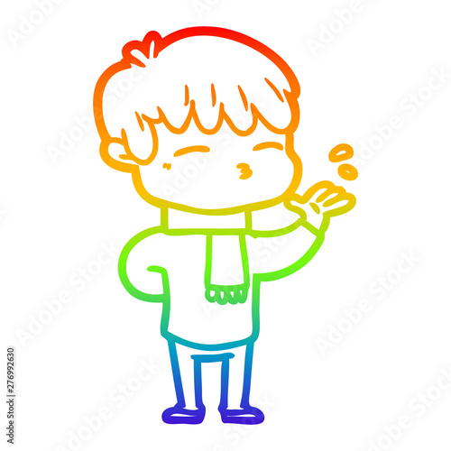 rainbow gradient line drawing cartoon curious boy