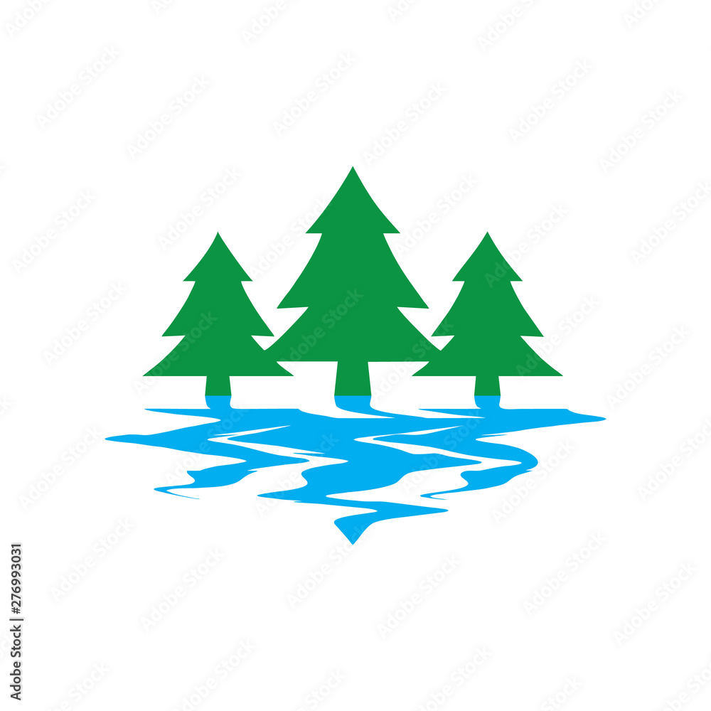 Obraz premium vintage logo hotel with pine and lake inspiration