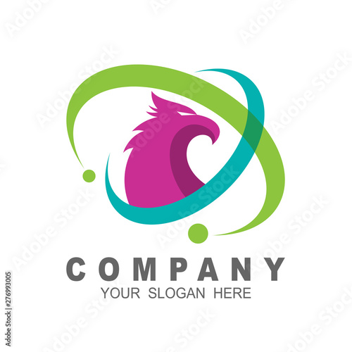 Eagle circle logo, falcon design template and eagle logo with silhouette