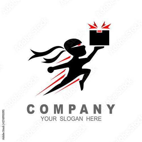 Box ninja logo icon design stock vector, ninja logo with fast + delivery icon