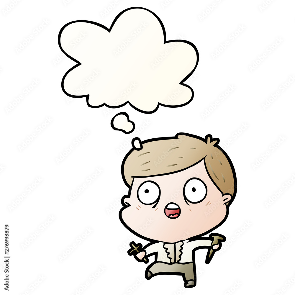 cartoon man hunting vampires and thought bubble in smooth gradient style cartoon man hunting vampires and thought bubble in smooth gradient style