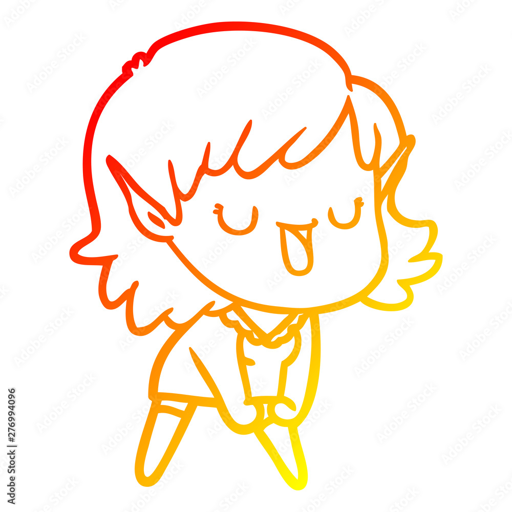 warm gradient line drawing cartoon elf girl warm gradient line drawing cartoon elf girl