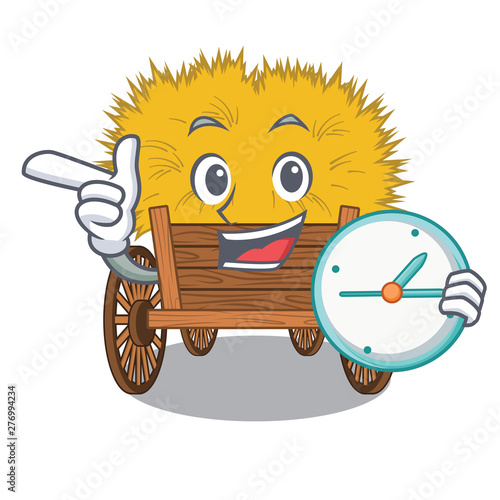 With clock hayride mascot in beside the barn