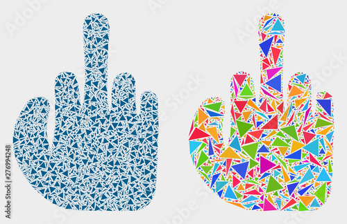 Asshole finger collage icon of triangle items which have different sizes and shapes and colors. Geometric abstract vector illustration of asshole finger.