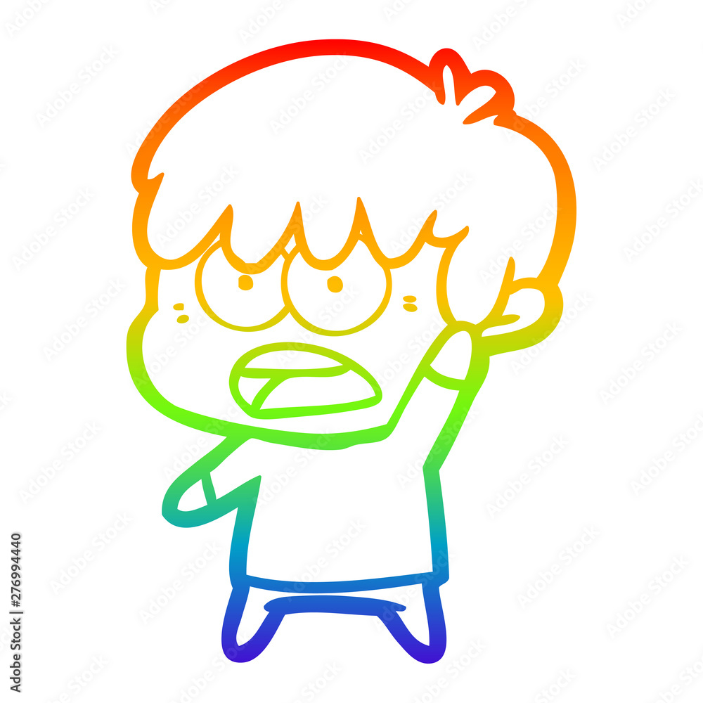 rainbow gradient line drawing worried cartoon boy rainbow gradient line drawing worried cartoon boy