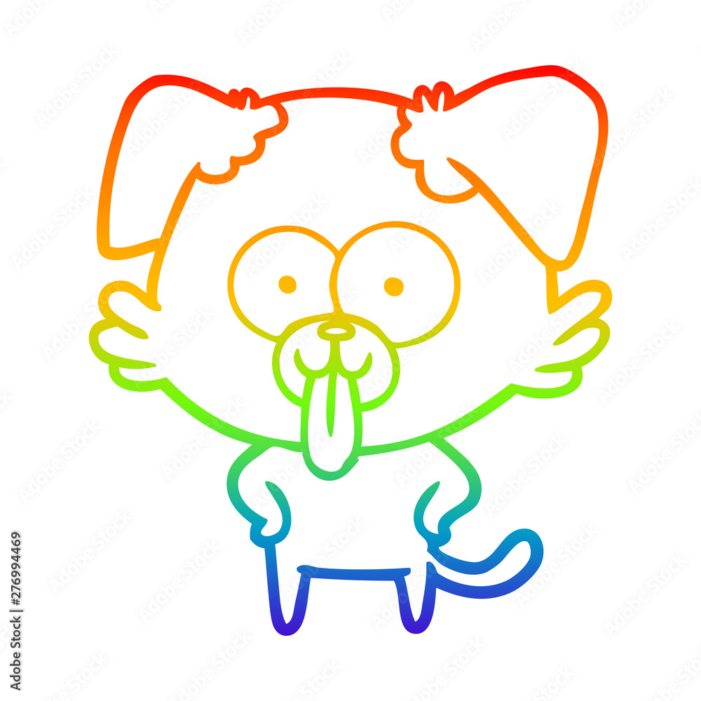rainbow gradient line drawing cartoon dog with tongue sticking out rainbow gradient line drawing cartoon dog with tongue sticking out