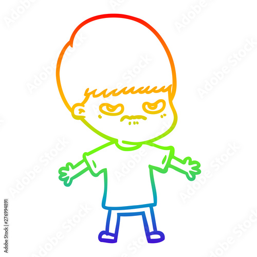rainbow gradient line drawing annoyed cartoon boy
