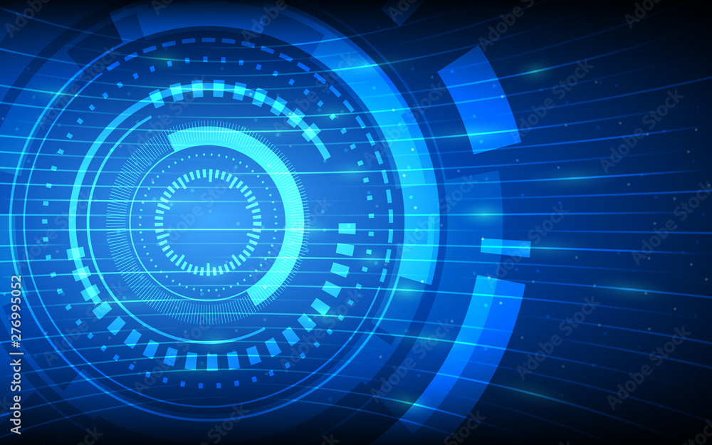 abstract technology circles and glowing line on dark blue color background
