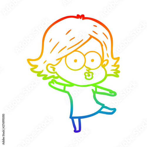 rainbow gradient line drawing cartoon girl pouting