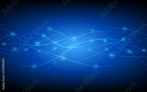 abstract technology curve lines pattern and glowing glitter on dark blue color background