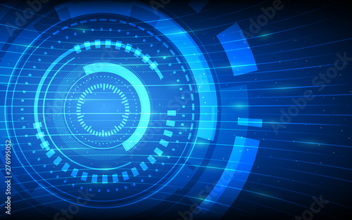 abstract technology circles and glowing line on dark blue color background