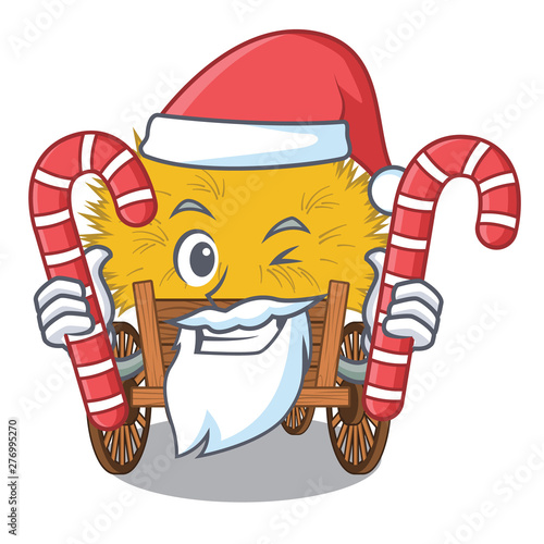 Santa with candy miniature haydire above cartoon wood table