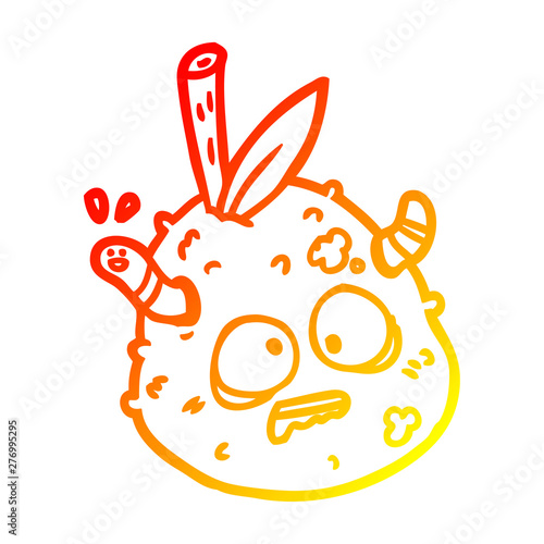 warm gradient line drawing rotting old pear with worm