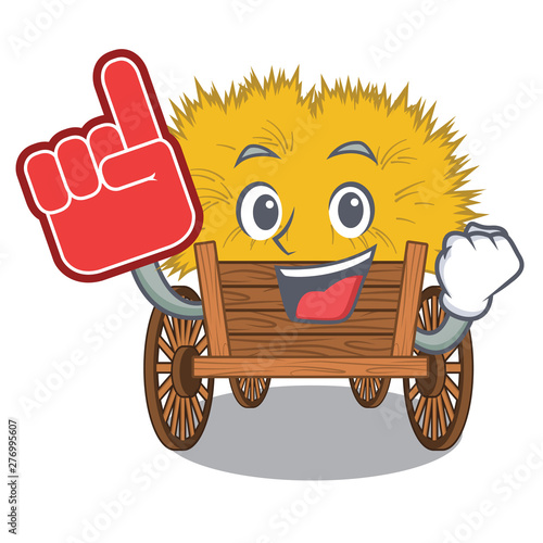 Foam finger miniature haydire above cartoon wood table