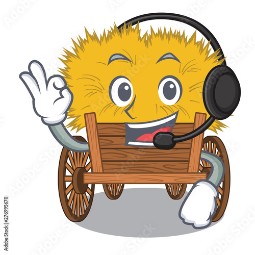 With headphone miniature haydire above cartoon wood table