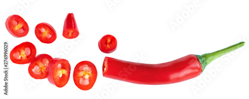 Fresh Red chili pepper with sliced isolated on a white background. Food ingredient.