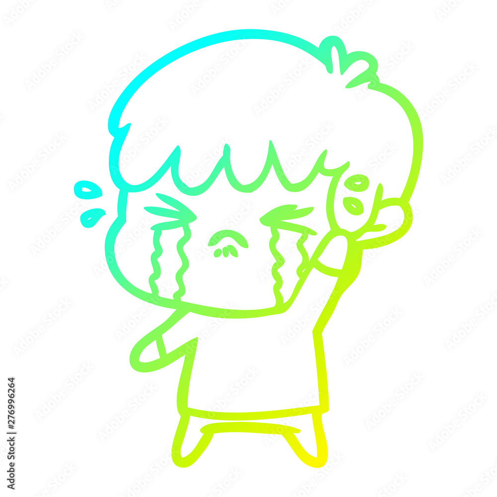 cold gradient line drawing cartoon boy crying