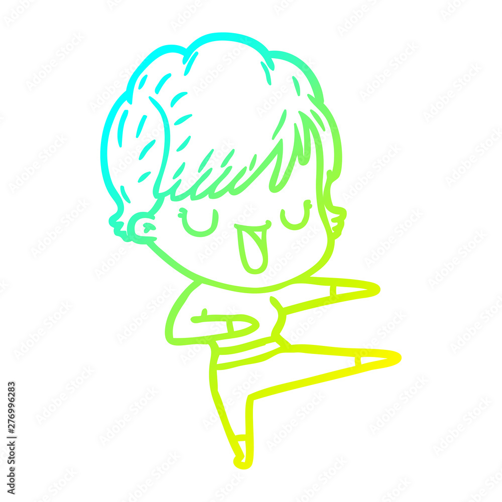 Fototapeta premium cold gradient line drawing cartoon woman talking