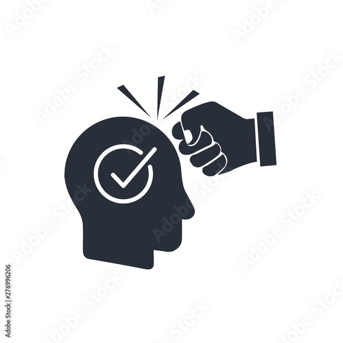 "Knocking on the brain." Change the opinion. Vector icon, white background.