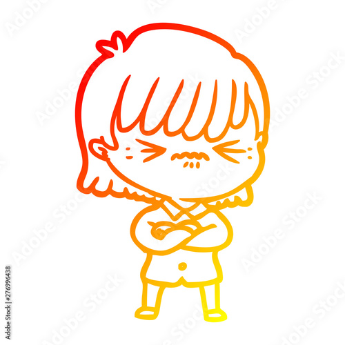 warm gradient line drawing annoyed cartoon girl