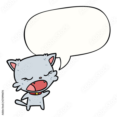 cute cartoon cat talking and speech bubble