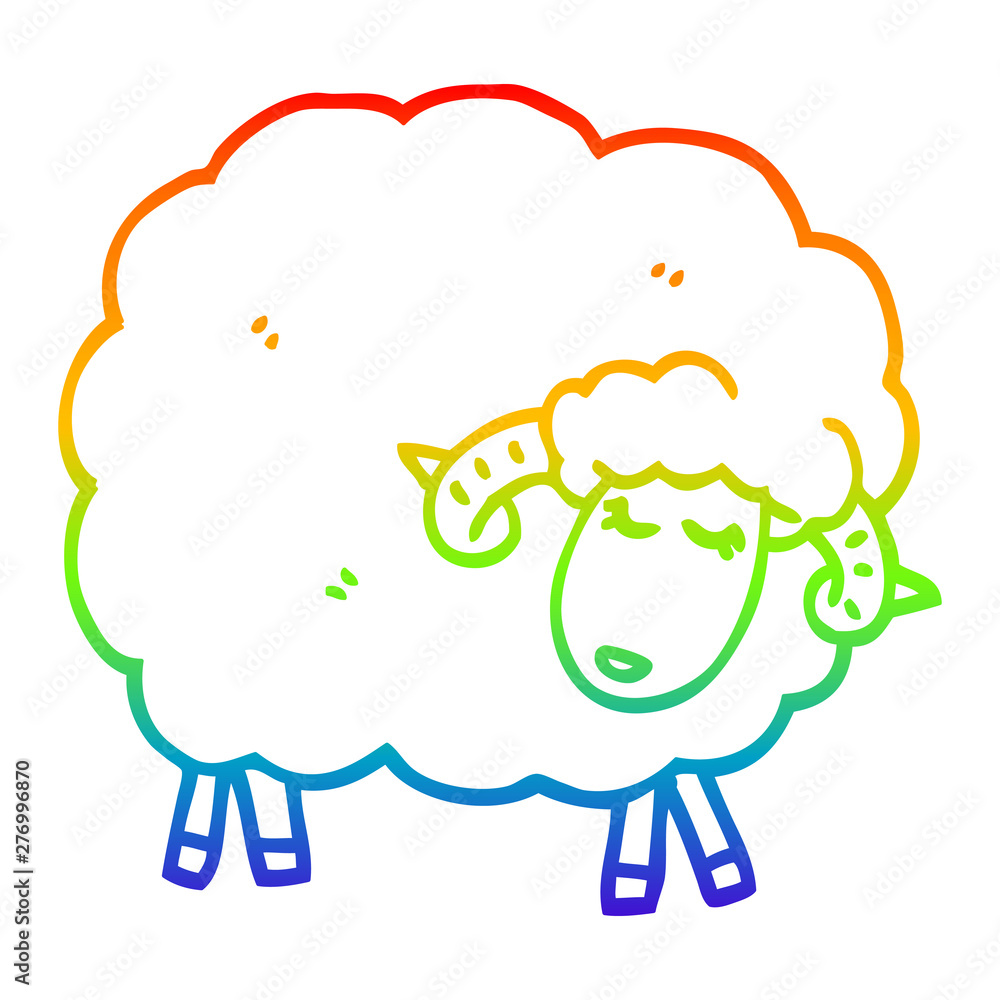 rainbow gradient line drawing cartoon sheep with horns rainbow gradient line drawing cartoon sheep with horns