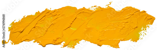 Long hand drawn isolated oil paintbrush stripe with dirty yellow color, eps 10 vector illustration