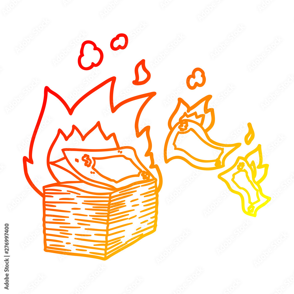 warm gradient line drawing burning money cartoon warm gradient line drawing burning money cartoon