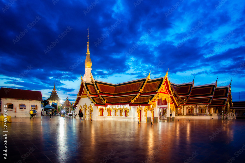Wat Pratat Choeng Chum, It is a major temple and sacred religious monument in Sakon Nakhon Province,Thailand, Thai Temple art decorated in Buddhist church, temple pavilion, temple hall,