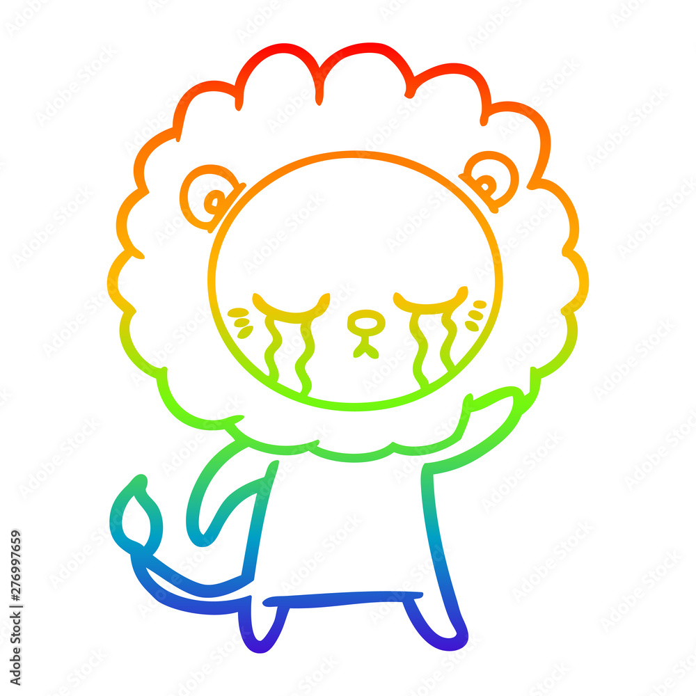 rainbow gradient line drawing crying cartoon lion rainbow gradient line drawing crying cartoon lion