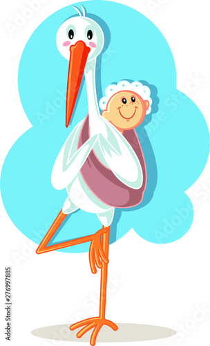 Yoga Stork Carrying Baby Vector Cartoon