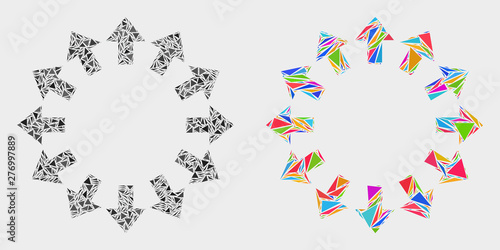 Explode arrows mosaic icon of triangle items which have variable sizes and shapes and colors. Geometric abstract vector design concept of explode arrows.