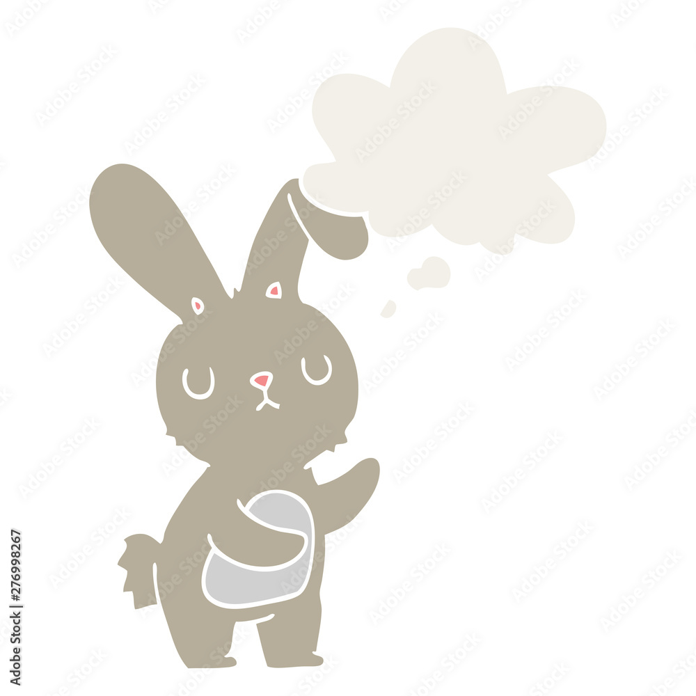 cute cartoon rabbit and thought bubble in retro style cute cartoon rabbit and thought bubble in retro style