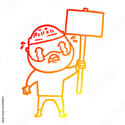 warm gradient line drawing cartoon bearded protester crying