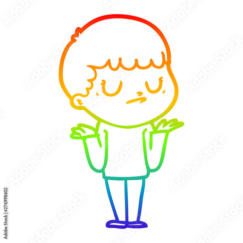 rainbow gradient line drawing cartoon grumpy boy