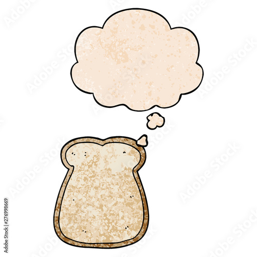 cartoon slice of bread and thought bubble in grunge texture pattern style