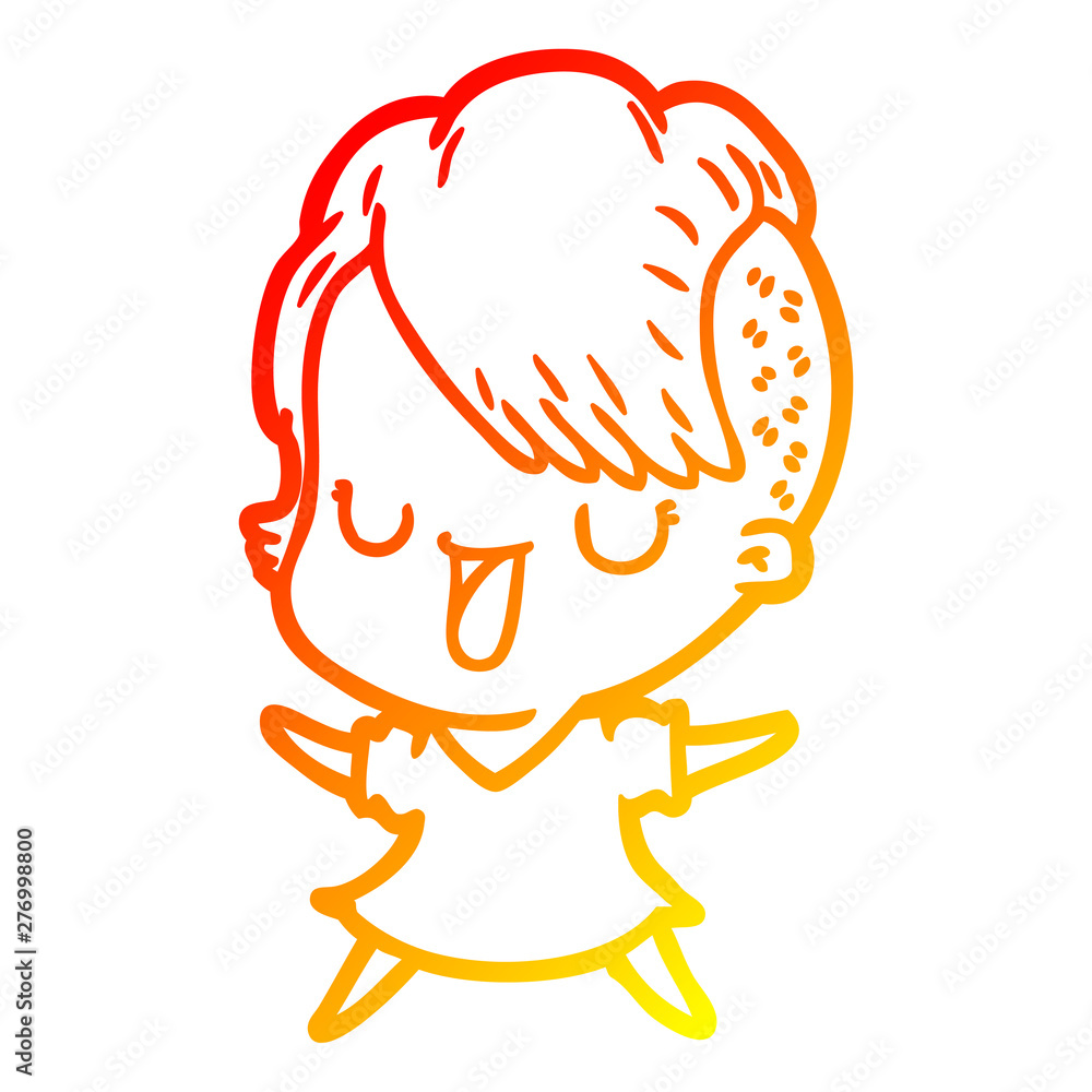 warm gradient line drawing cute cartoon girl with hipster haircut warm gradient line drawing cute cartoon girl with hipster haircut
