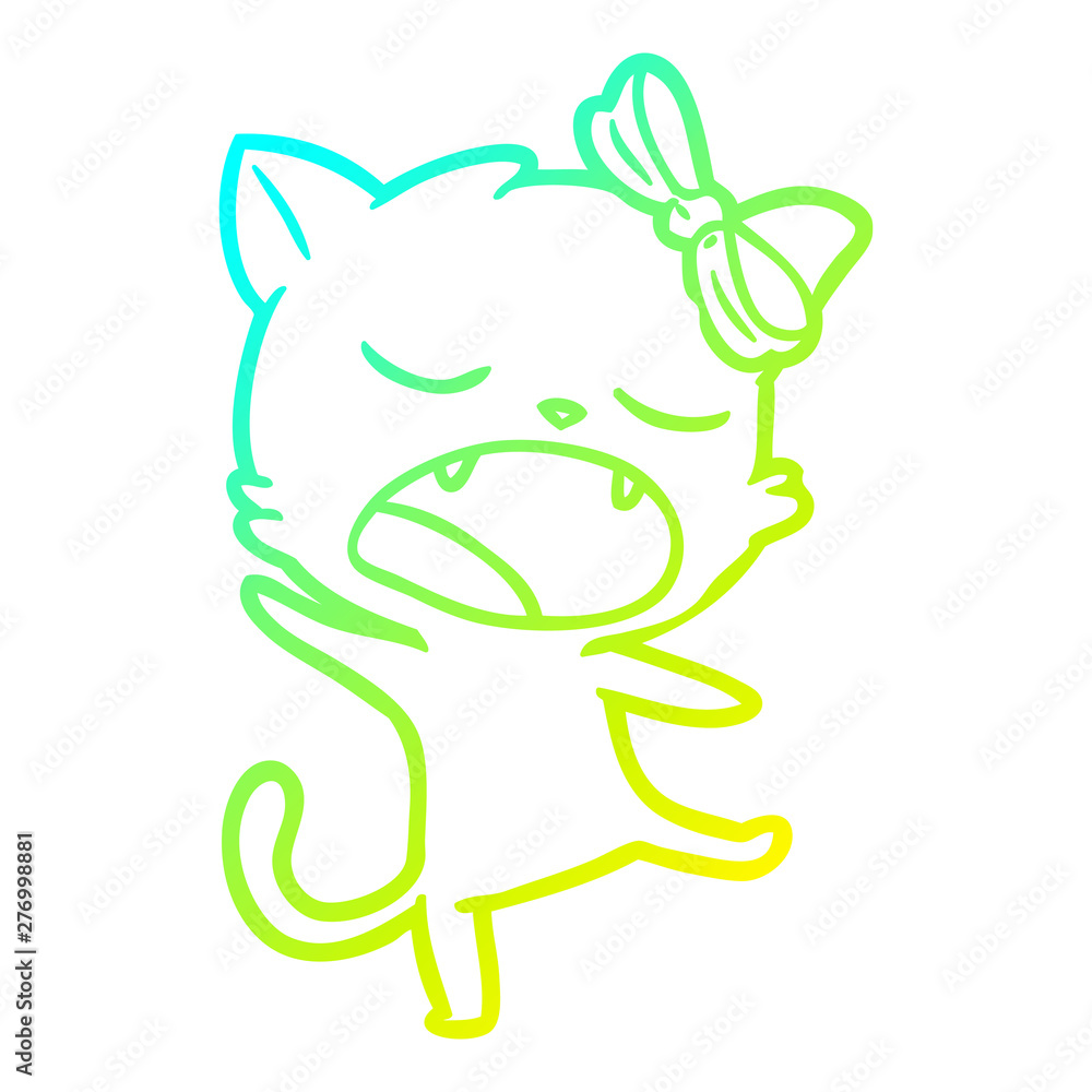 Fototapeta premium cold gradient line drawing cartoon singing cat