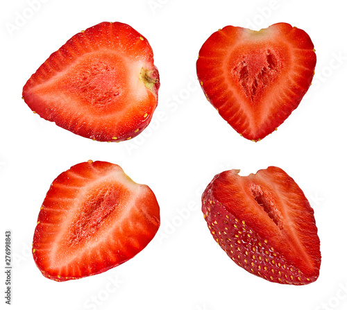 Fresh halved strawberry isolated on white background with clipping path