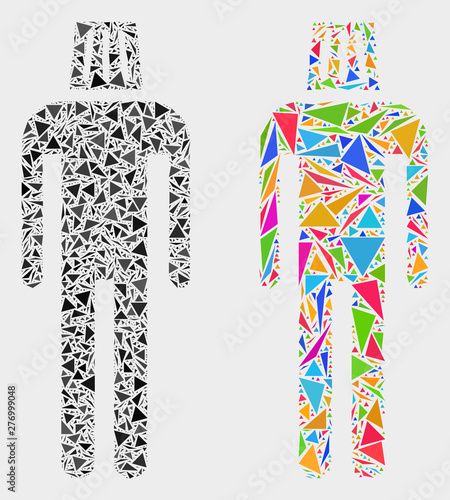 Idiot boy mosaic icon of triangle items which have variable sizes and shapes and colors. Geometric abstract vector design concept of idiot boy.